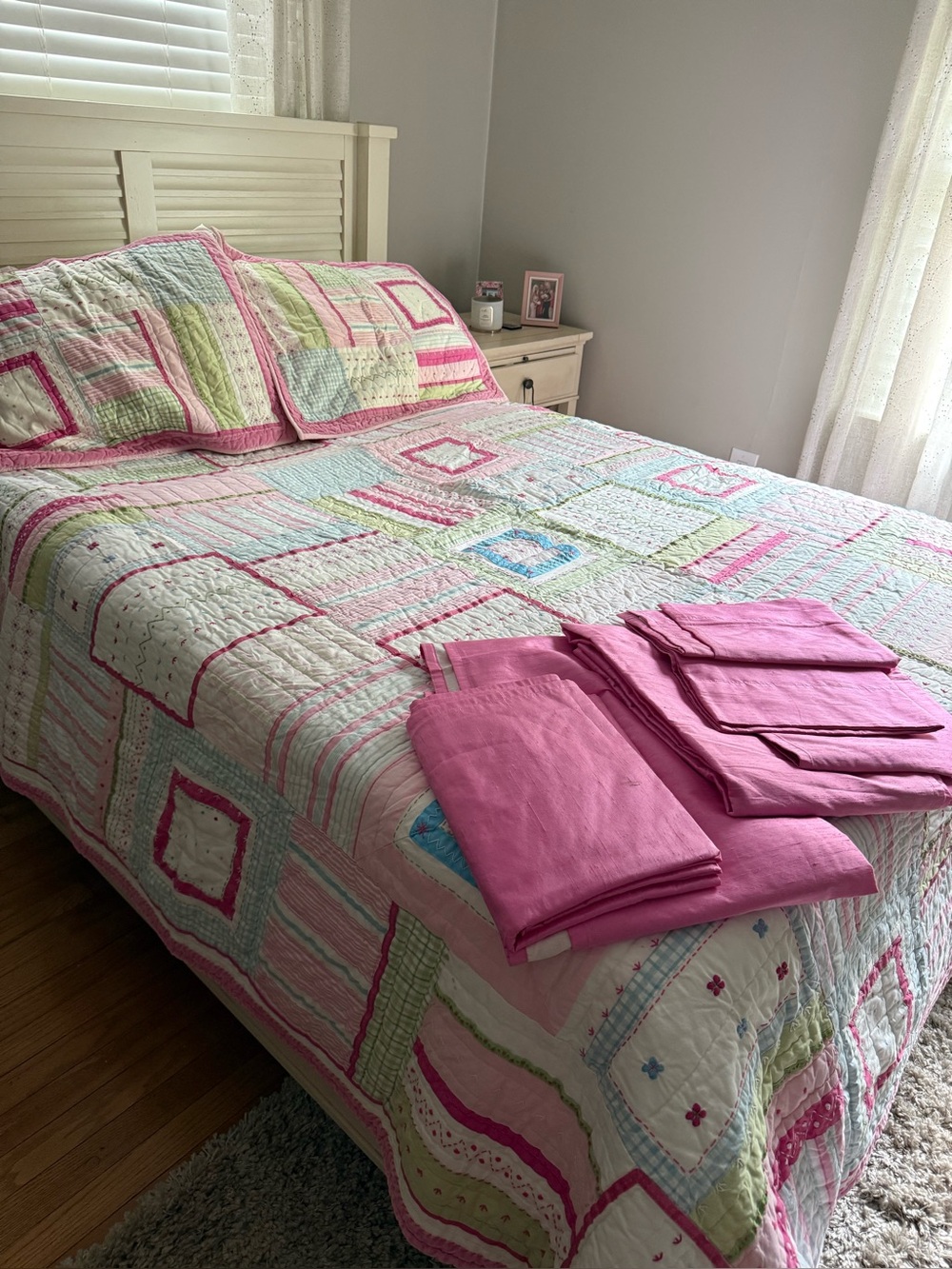 Pottery Barn Teen Pink Patchwork Quilt with Pastel Accents and Matching Shams